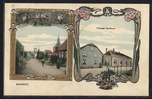 AK Warberg, Prüsses Gasthaus, Strassenpartie