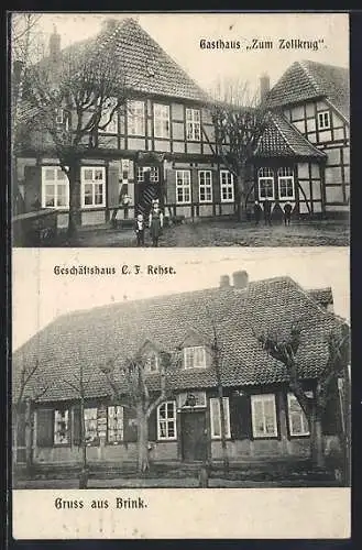 AK Brink / Hann., Gasthaus zum Zollkrug, Geschäftshaus C. F. Rehse