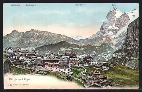 AK Mürren, Panorama mit Eiger, Wetterhorn und Lauberhorn