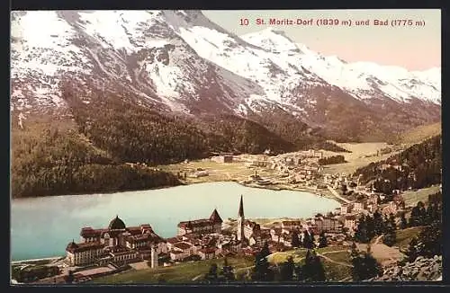 AK Sankt Moritz, Ortsansicht aus der Vogelschau