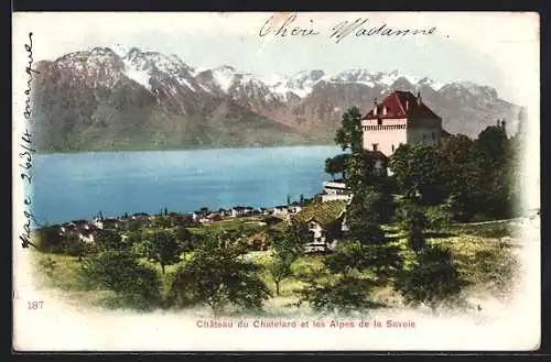 AK Montreux / VD, Chateau du Chatelard et les Alpes de la Savoie