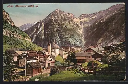 AK Göschenen, Ortsansicht mit Blick auf Berge