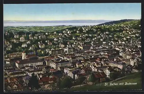 AK St. Gallen, Ortspanorama mit Blick nach dem Bodensee