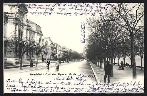 AK Neuchâtel, Quai des Alpes et Musée