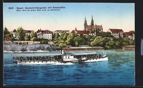 AK Basel, Deutschrittergarten mit Rheinpfalz