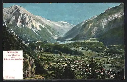 AK Meiringen, Blick vom Brünig auf den Ort und das Haslital