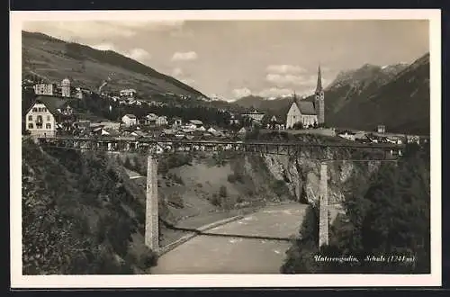 AK Schuls, Blick über das Viadukt auf die Ortschaft