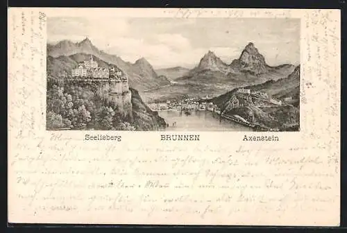 AK Brunnen, Gebirgsansicht mit Seelisberg und Axenstein