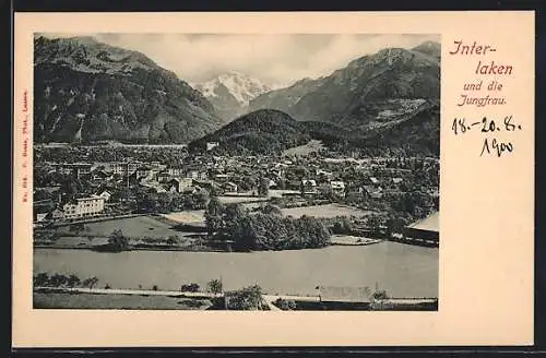 AK Interlaken, Ortsansicht mit Jungfrau
