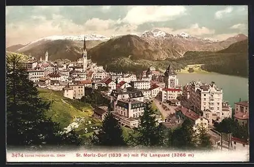 AK St. Moritz-Dorf, Ortsansicht mit Piz Languard