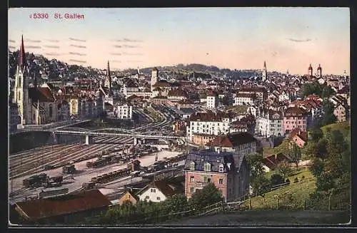 AK St. Gallen, Panorama vom Berg aus gesehen