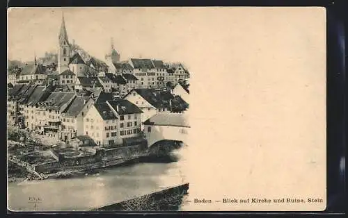 AK Baden, Blick auf Kirche und Ruine Stein