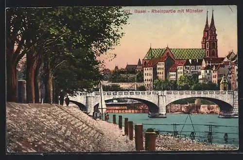 AK Basel, Rheinpartie mit Münster