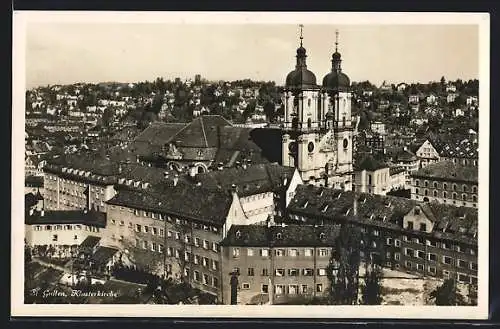AK St. Gallen, Kloster mit Umgebung aus der Vogelschau