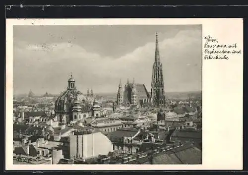 AK Wien, Panorama mit Stephansdom und Peterskirche