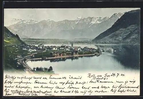AK Zell am See, Totale mit See und Gebirgswand