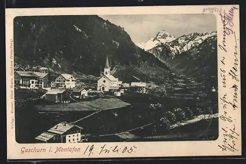 AK Gaschurn i. Montafon, Teilansicht mit Kirche
