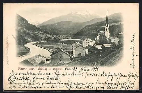 AK Sölden i. Oetzthal, Teilansicht mit Kirche