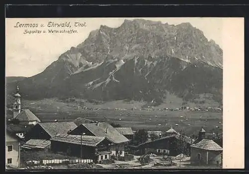 AK Lermoos, Ortsansicht mit Ehrwald, Zugspitze und Wetterschroffen