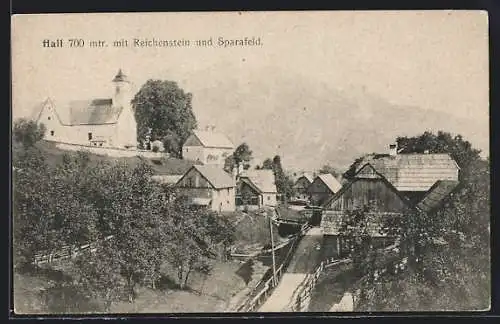 AK Hall / Tirol, Ortsansicht mit Kirche, Reichenstein und Sparafeld