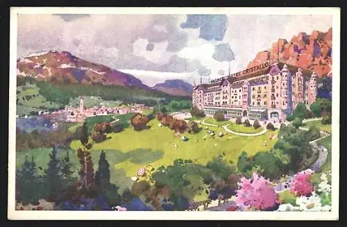 Künstler-AK Cortina / Dolomiti, Palace Hotel e Cristallo