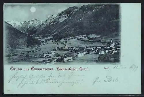 Mondschein-AK Gossensass / Brennerbahn, Totalansicht