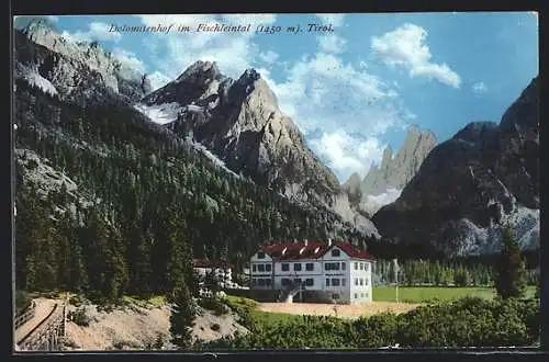 AK Sexten, Hotel Dolomitenhof im Fischleintal