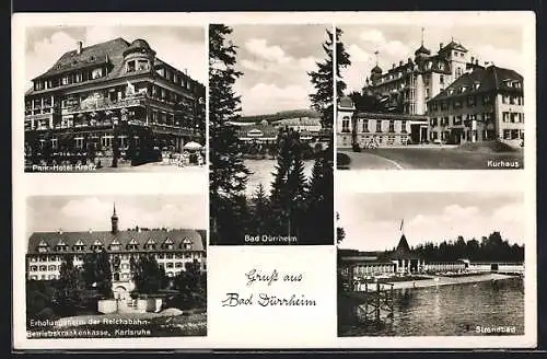 AK Bad Dürrheim, Park-Hotel Kreuz, Kurhaus, Strandbad