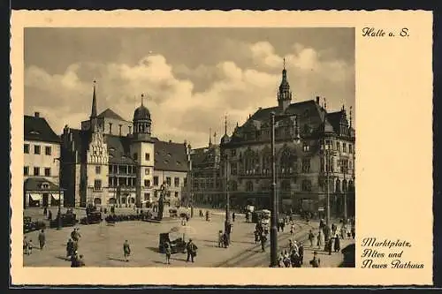 AK Halle a. S., Marktplatz, Altes und Neues Rathaus