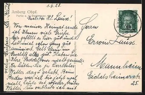 AK Amberg / Obpf., Partie an der Stadtmauer