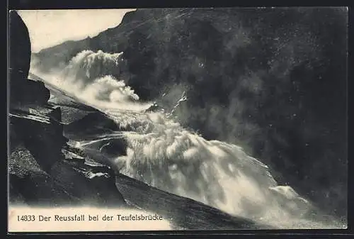 AK Goschenen, Reussfall bei der Teufelsbrücke (Gotthard), Wasserfall