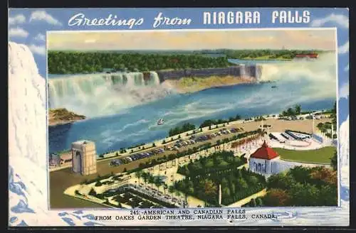 AK Niagara Falls, American and Canadian Falls from Oakes Garden Theatre