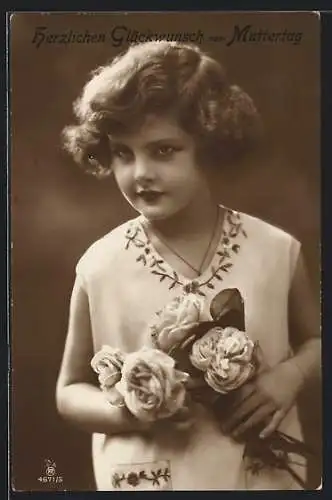 Foto-AK RPH Nr. 4671 /5: Mädchen mit Rosen zum Muttertag
