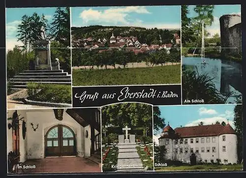 AK Eberstadt / Baden, Schloss, Denkmal, Kriegerdenkmal, Totalansicht