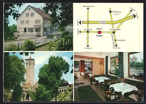 AK Mariäkappel, Gasthof Schwarzer Adler, Aussenansicht, Innenraum, Burgtor in Rothenburg