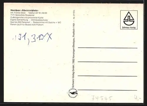 AK Michelfeld-Gnadental, Drei Ansichten vom Gasthaus Klosterschänke