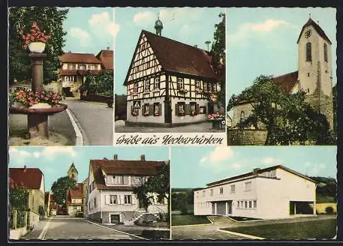 AK Neckarburken, Kirche, Fachwerkhaus, Strassenpartie