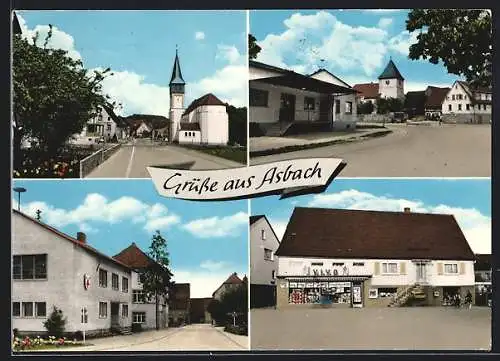 AK Asbach /Baden, Strassenpartie mit Kirche