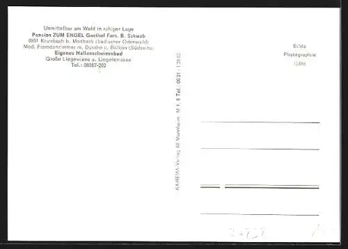 AK Krumbach b. Mosbach, Pension Zum Engel, Gasthof Fam. B. Schwab