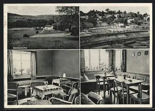 AK Unterschefflenz / Baden, Gasthaus-Pension z. Kelchenmühle, Panorama, Schwimmbad