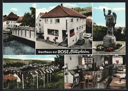 AK Billigheim / Baden, Gasthaus zur Rose, Fluss, Panorama