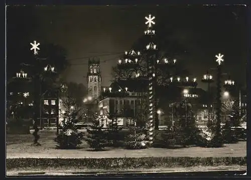AK Münster i. W., Ludgeriplatz und Ludgerikirche bei Festbeleuchtung