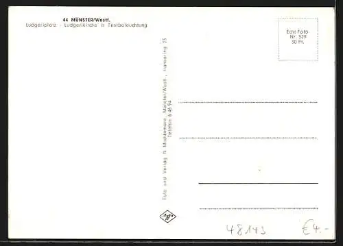 AK Münster i. W., Ludgeriplatz und Ludgerikirche bei Festbeleuchtung