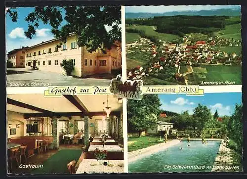AK Amerang / Obb., Gasthof zur Post, Schwimmbad, Panorama