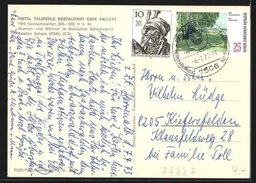AK Sasbachwalden /bad. Schwarzwald, Hotel Talmühle Restaurant Café Fallert