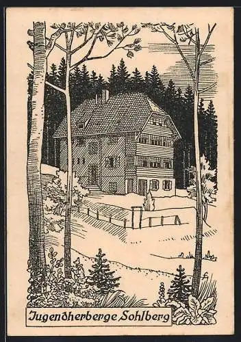 Künstler-AK Sohlberg, Jugendherberge am Waldrand