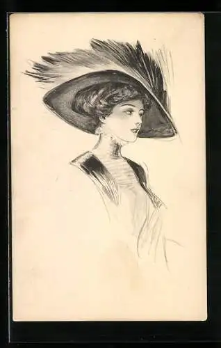 Künstler-AK Damenportrait mit Hut