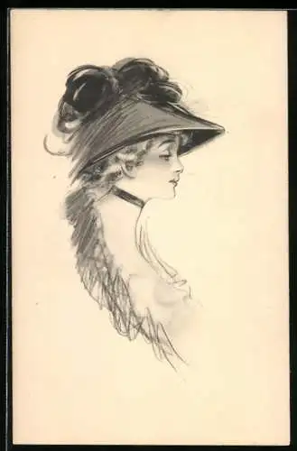 Künstler-AK Junge Dame mit Hut im Profil