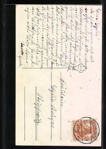 Künstler-AK Dame mit ausladendem roten Hut