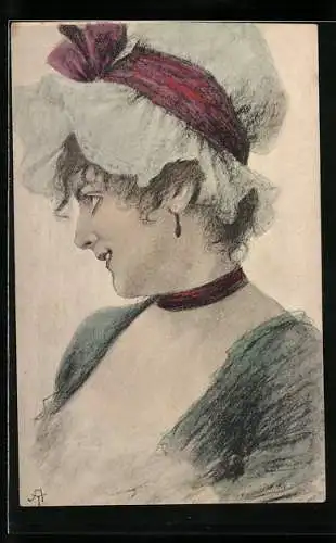 Künstler-AK Dame mit weisser Haube